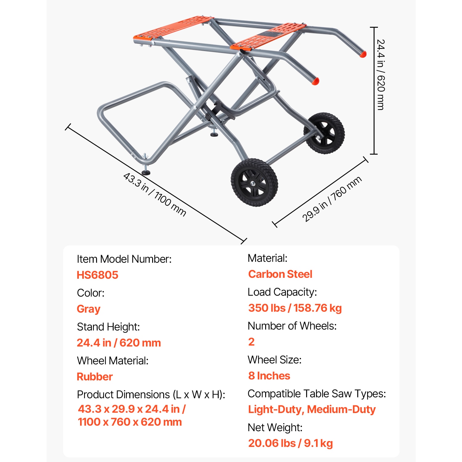 Portable Table Saw Stand With Wheels 350 Lbs Load Capacity Rolling Foldable_voghion.com
